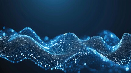 Wall Mural - abstract blue digital wave mesh network glowing particles technology background