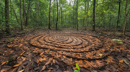 Sticker - Spiral leaf art in lush forest.