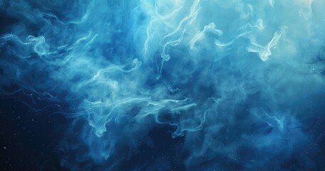 Wall Mural - A swirling blue nebula with ethereal wisps and cosmic depth.