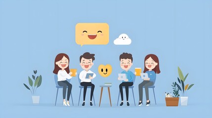 Aufkleber - Cheerful and Engaged Workplace Team Collaborating and Discussing During a Company Performance Review Session in a Modern Office Environment