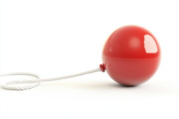 Wall Mural - Red sphere attached to a white rope on a white background