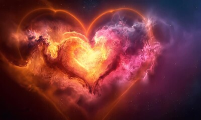 a vibrant cosmic heart shape formed by colorful nebulae in space, symbolizing love and connection.