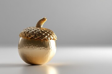 Wall Mural - Golden Acorn Sculpture on Grey Background