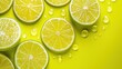 © PuriStudio - Fresh Juice Splash: Vibrant Lemon Slices with Water Droplets on Bright Yellow Background for Refreshing Food and Beverage Design Inspiration