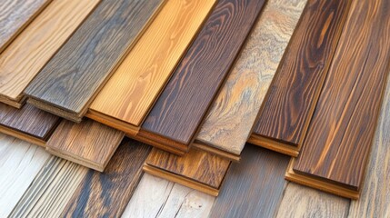 Wall Mural - Various wood samples showcasing different colors, grains, and textures for flooring or interior design projects.