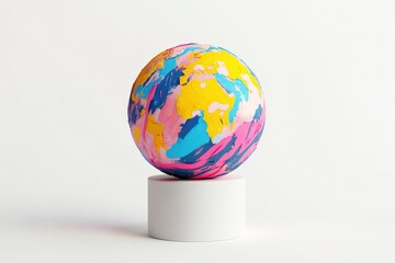 Wall Mural - Abstract colorful globe rests on a white pedestal