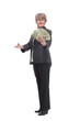 © ASDF - A smiling woman holding dollars with thumb up sign