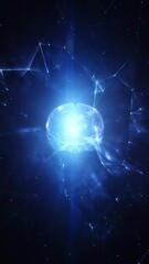 Wall Mural - dark blue digital tech background with loop human ai brain loop rotation vertical background.