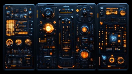 Futuristic Technological Interface Control Panels Display