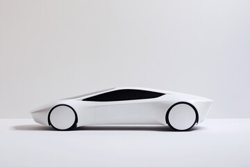 Wall Mural - futuristic concept car displayed on clean white background with dramatic studio lighting