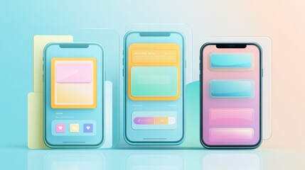 Modern Pastel-Colored Smartphone UI Mockups: User Interface Design for Mobile App Development