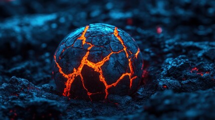 Wall Mural - Glowing Lava Sphere on Volcanic Rock: A Digital Art Masterpiece