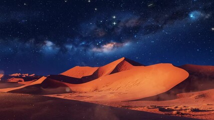 Wall Mural - desert at night with orange sand dunes seamless looping overlay 4k virtual video animation background