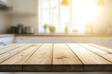 Wall Mural - Sunny kitchen table, wood surface, food display