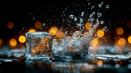 Wall Mural - Ice Cube Splash: A Symphony of Water and Light