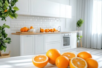 Wall Mural - Bright kitchen oranges, sunlight, modern design, breakfast