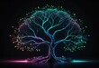 © 'Azyyati - Neon Glowing Tree of Life with Vibrant Leaves in Dark Background