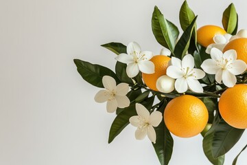 Wall Mural - Orange blossoms, fruit, branch, white background, spring