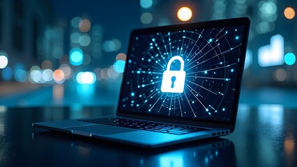 Data Protection Concept: Locked Laptop Screen in a Generative AI Design