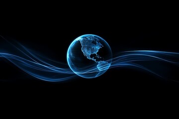 Wall Mural - Futuristic Earth Graphic with Abstract Blue Waves