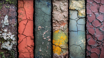 Canvas Print - Cracked Paint Textures: A Weathered Wall Background. Vintage, Rustic, Aged Brick Surface. Abstract Grunge Design