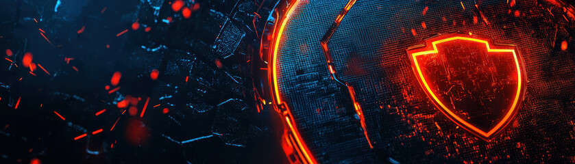 Wall Mural - glowing firewall settings with shield symbol on dark background