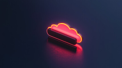 Wall Mural - vibrant cloud storage icon glowing in red against dark background