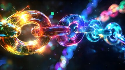 Wall Mural - a series of colorful, glowing hyperlinks floating in space, symbolizing connections in the digital r