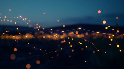 Wall Mural - a chain of glowing fireflies linking through the night sky, creating a pattern of connection in natu