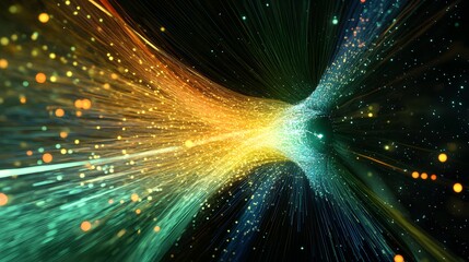 Wall Mural - a conceptual image of light pulses traveling through fiber optic cables, linking distant places with