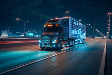 Wall Mural - truck on the road with glowing lights