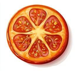 Wall Mural - Juicy orange slice, top view, detailed segments, seeds, glossy.