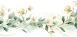 © annzabella - Watercolor spring botanical vector illustration. Fresh and airy illustration of green leaves and delicate white flowers, all hand-painted in a watercolor style