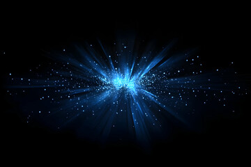 Wall Mural - Blue Light Explodes with Sparkling Particles on Dark Background Abstract Illustration