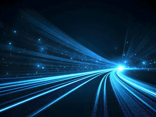 Wall Mural - Abstract blue light trails flow dynamically through space with shimmering particles.