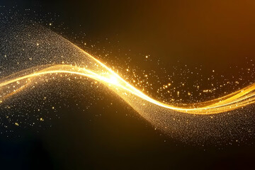 Sticker - Golden Wave Abstract Background Flows Elegantly with Sparkling Glitter Effect