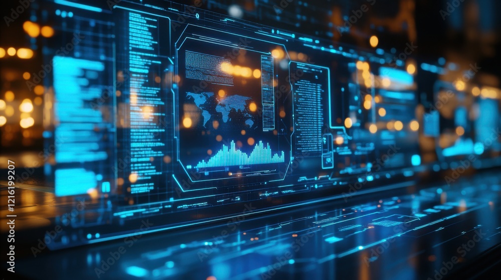 Futuristic Digital Interface with Data Visualization and Global ...