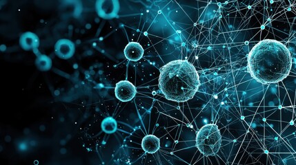 Leinwandbilder - Visualizing hmpv virus particle a dark blue-themed digital artwork in a scientific environment from a molecular perspective