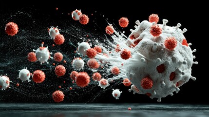 Aufkleber - Dynamic dispersal of hmpv virus particles laboratory setting scientific visualization dark background close-up view viral infection concept