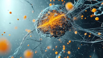 Aufkleber - Dynamic visualization of hmpv virus particles scientific laboratory digital animation microscopic environment close-up view glowing concept