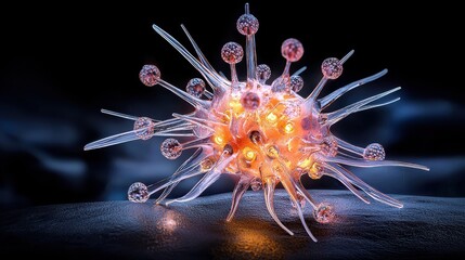 Aufkleber - Exploring hmpv virus particles in neon aesthetic illustration scientific context digital art environment macro view neon-themed concept