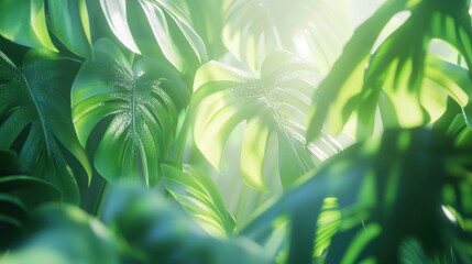 Wall Mural - Lush Green Tropical Leaves Basking in Sunlight