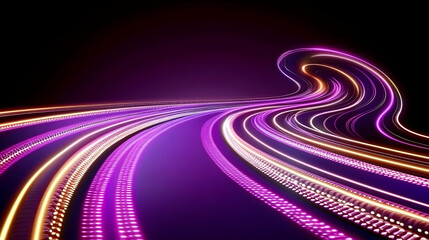 Wall Mural - Abstract Purple and Gold Light Trails Flowing Dynamically Across a Dark Background