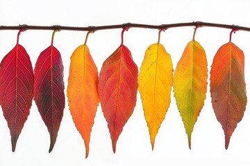 Wall Mural - Autumn Leaves Gradient: Close-up of autumn leaves transitioning from deep red to vibrant orange and yellow