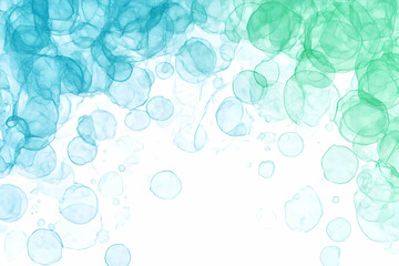 Wall Mural - Abstract Background with Teal and Green Watercolor Circles Beautifully Arranged on a White Backdrop