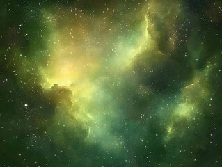 green and yellow nebula clouds span across a starry night sky background