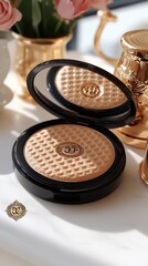 Poster - Elegant Compact Makeup with Textured Surface and Reflections