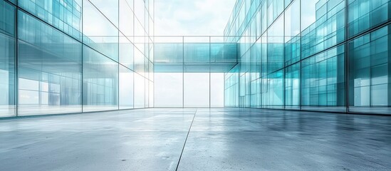 Abstract futuristic glass architecture with an empty concrete floor