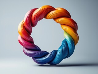 Braided ring of rainbow colors on gray background. Use abstract art.
