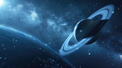 Wall Mural - A stunning depiction of Saturn with its rings set against a starry cosmic background.